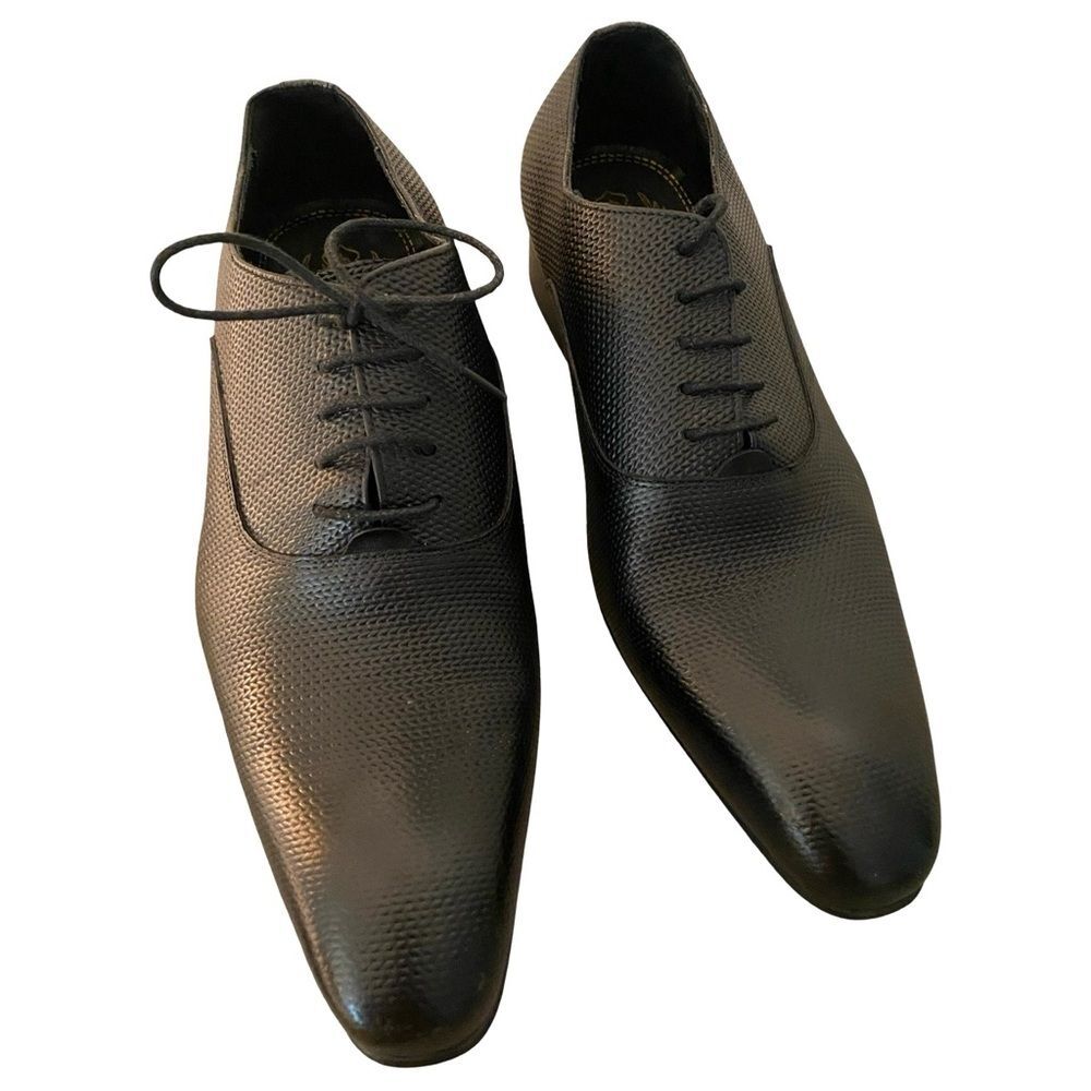 Pasquale Alborino Men’s Oxfords 40 Black Embossed Leather Pointed Toe Dress - Picture 2 of 10